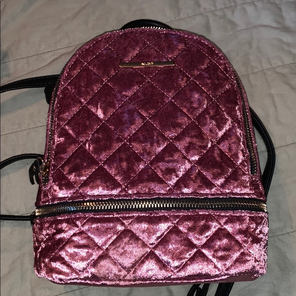 Mini pink blush crushed velvet back pack